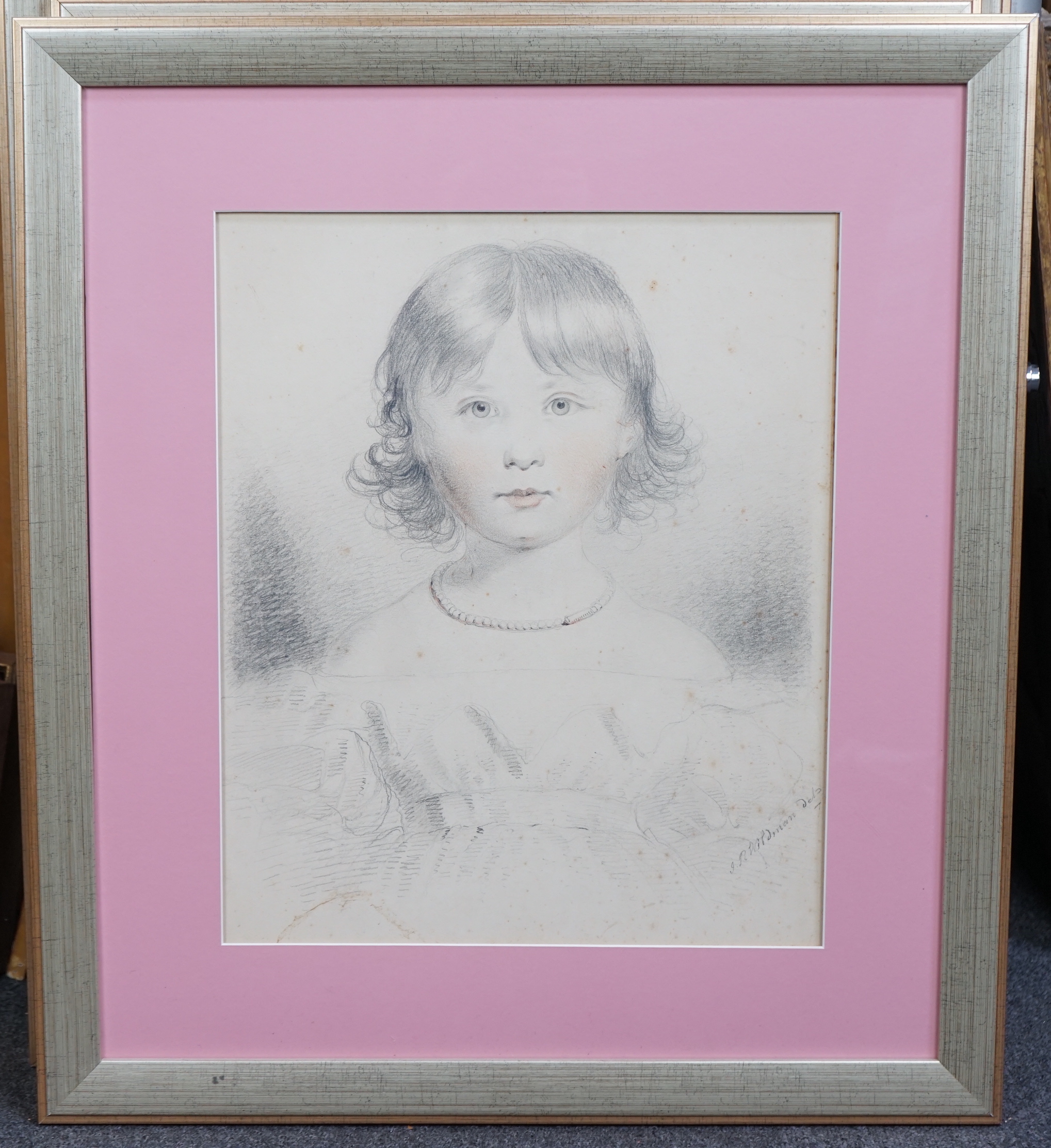 John Robert Wildman (fl.1823-1839), Family portraits of young girls, pencil and sanguine chalk on paper (6), each 46 x 39cm